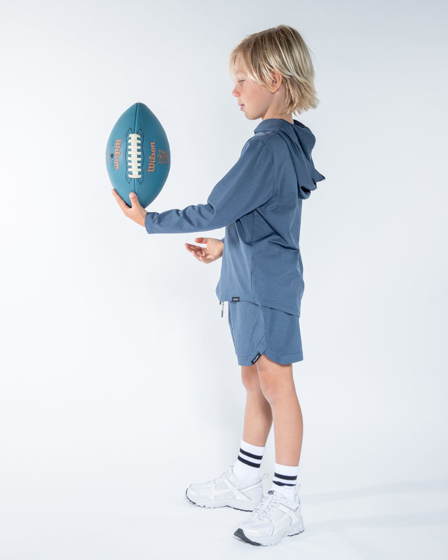 blue-gray short and hoodie