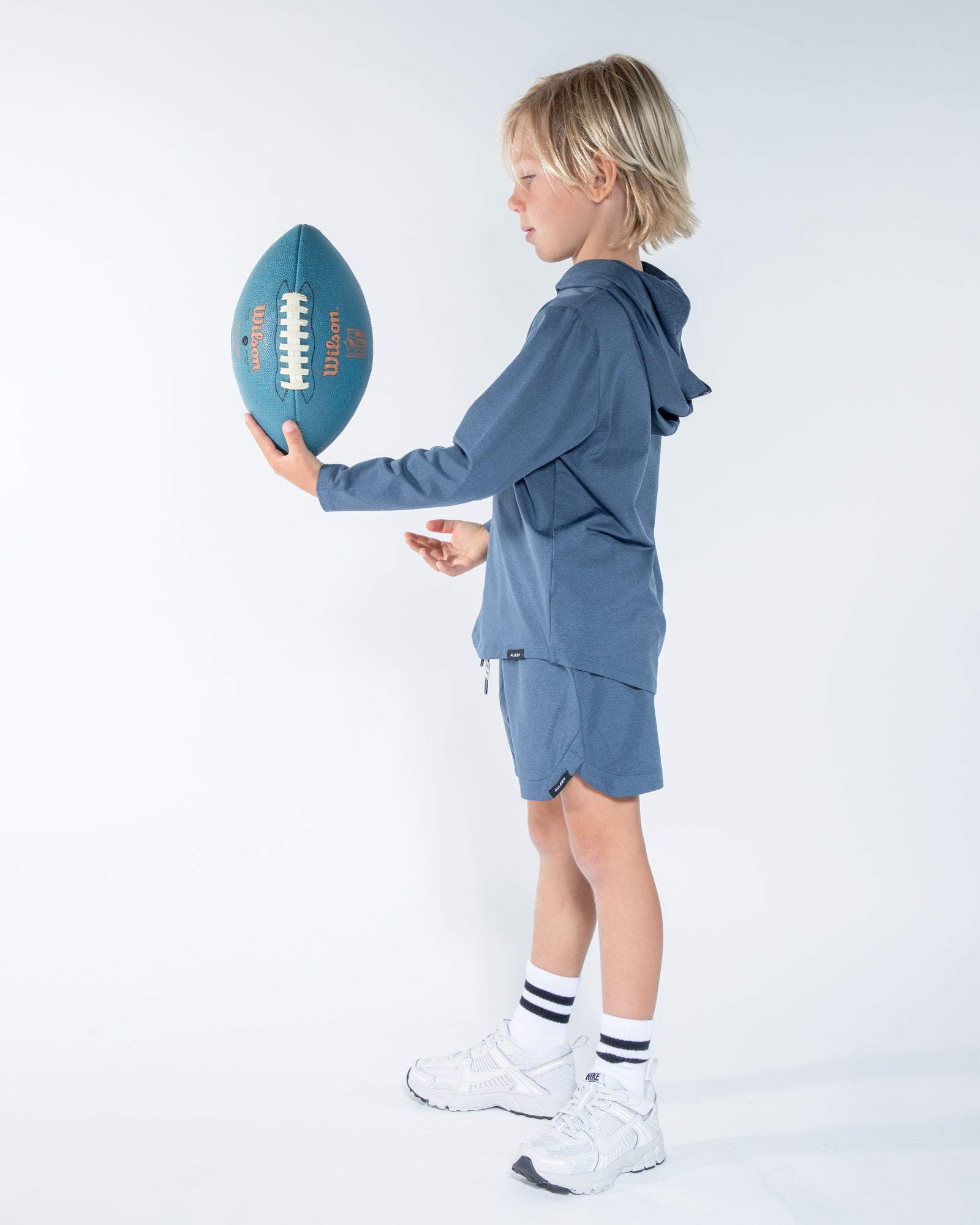 blue-gray short and hoodie