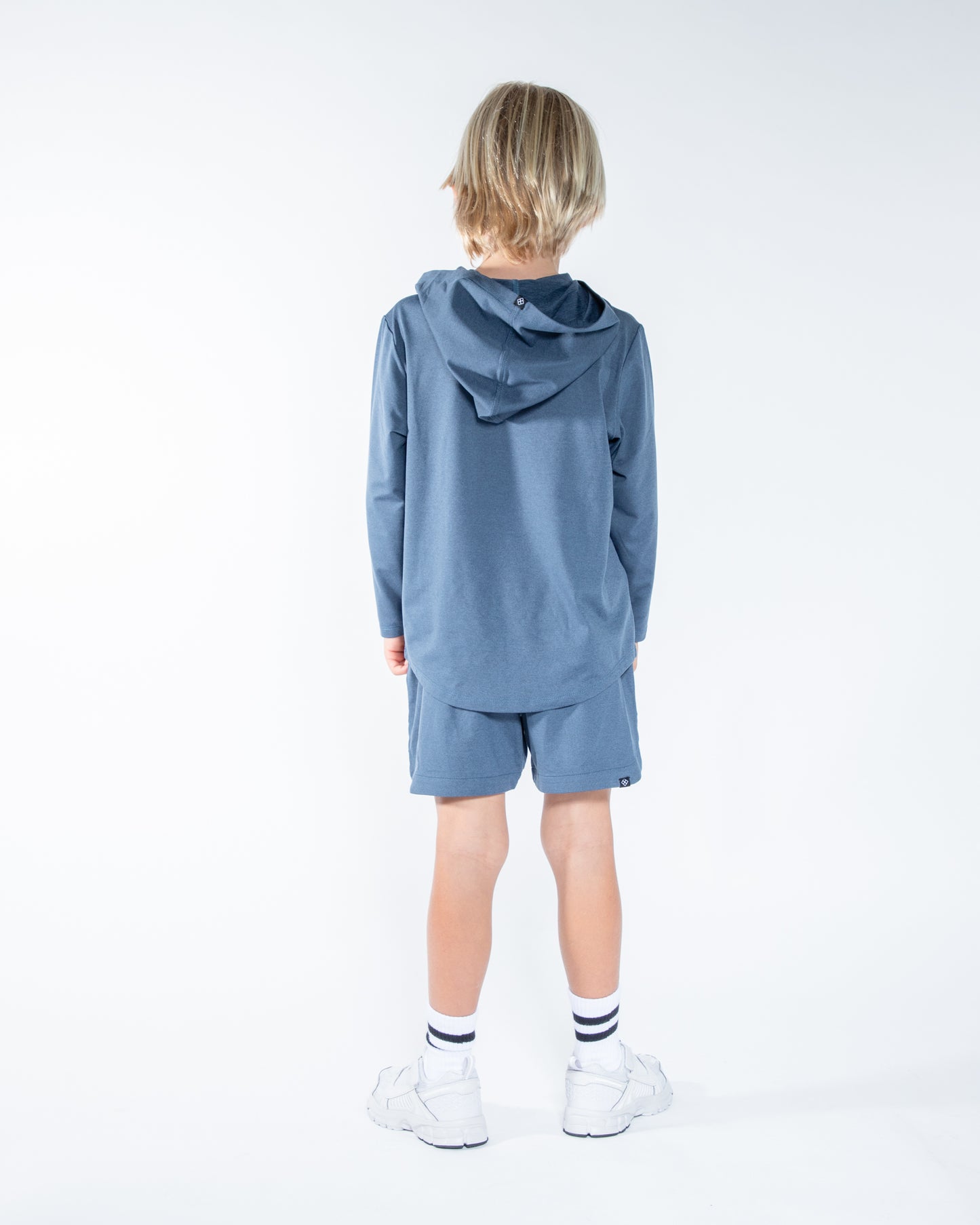 blue-gray  combo short and hoodie