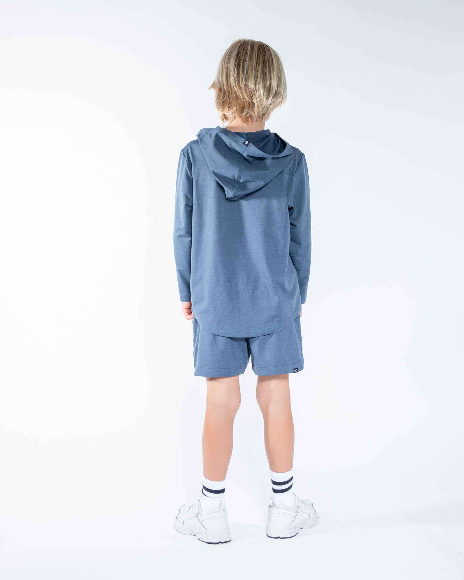 blue-gray  combo short and hoodie
